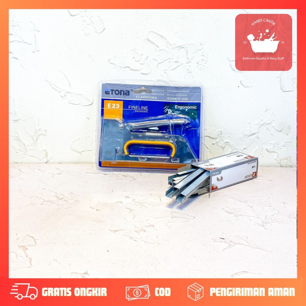 

(FREE REFILL 1 BOX )Stapler Tembak Staples Gun Cekrekan Gun Tacker ETONA E23 TERMURAH BAGUS