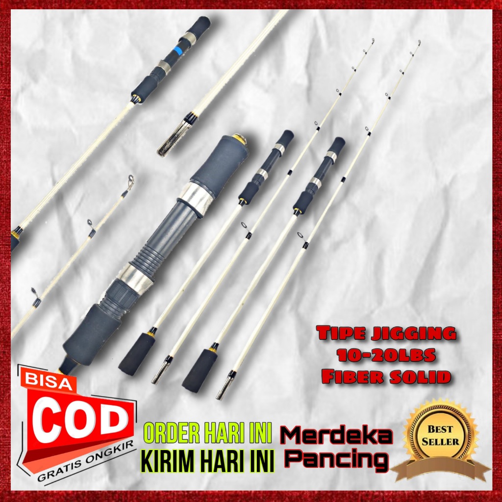 satu set joran pancing jigging benjiro hampala 10-20lbs fiber solid 180cm + rell komodo best seller