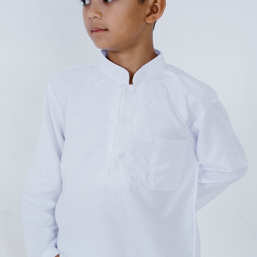 Setelan Baju Koko Anak Putih Pakistan Bahan katun Micro Premium
