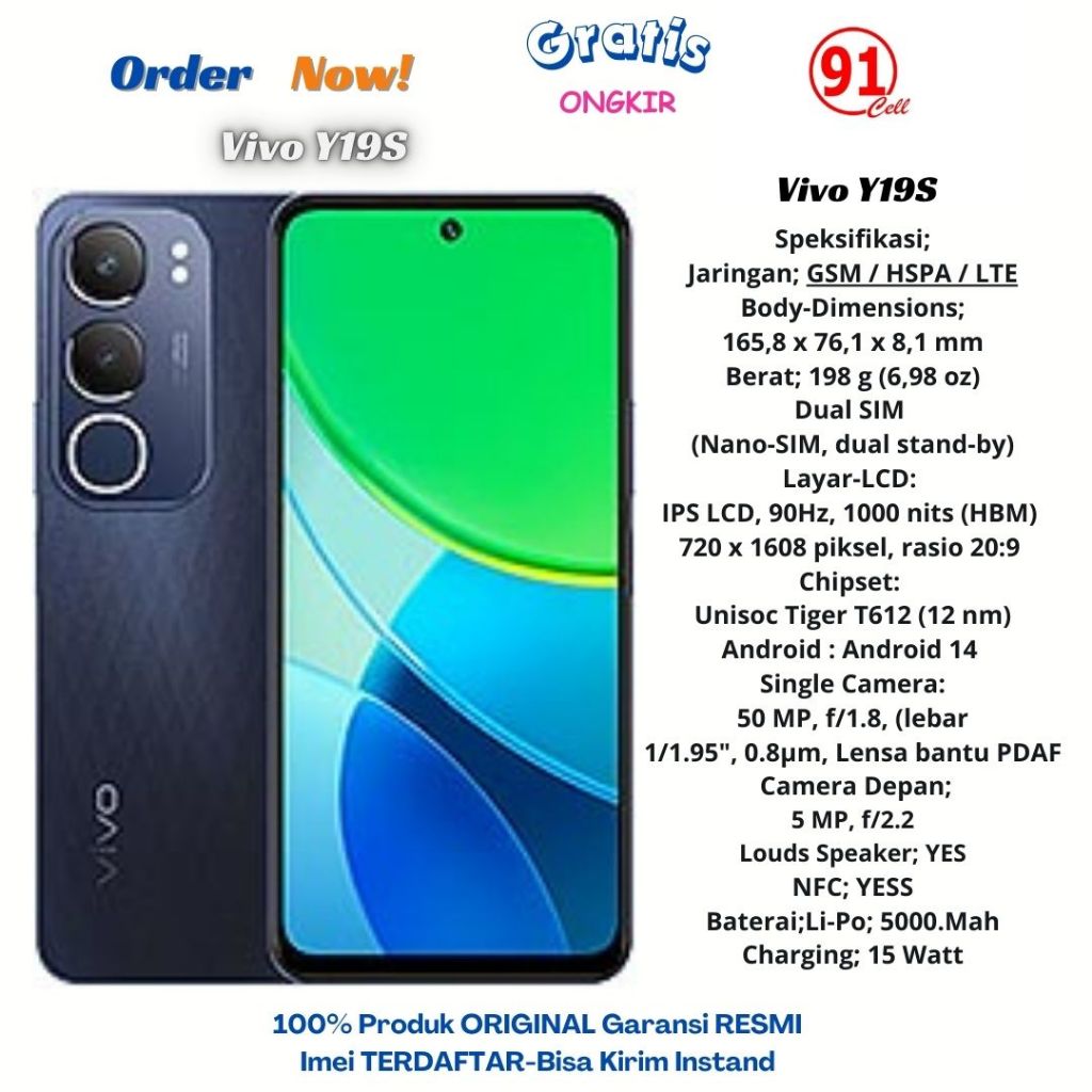 Vivo Y19s 4G Original Ram4/64Gb & Ram4/128Gb & Ram6/128Gb Garansi Resmi