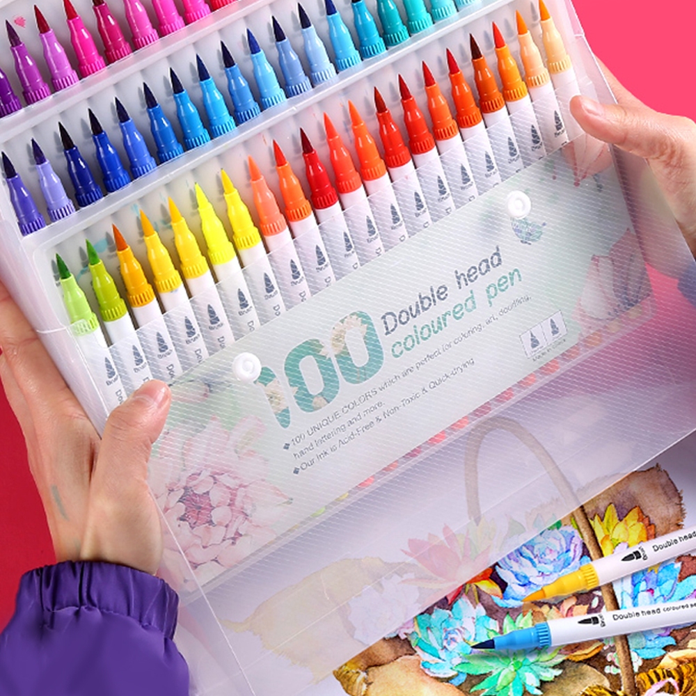 

[DOTDING] Double Head Colored Marker Pens Fine and Brush Markers Highlighter Washable for Children Painting Back to School Stationery Supplies