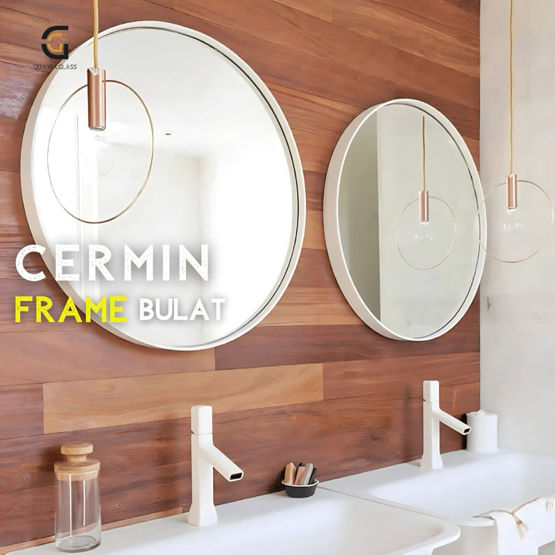 Cermin Bulat Dinding Aesthetic Frame Hitam Putih (Free Packing Kayu) Cermin Dinding/ Cermin