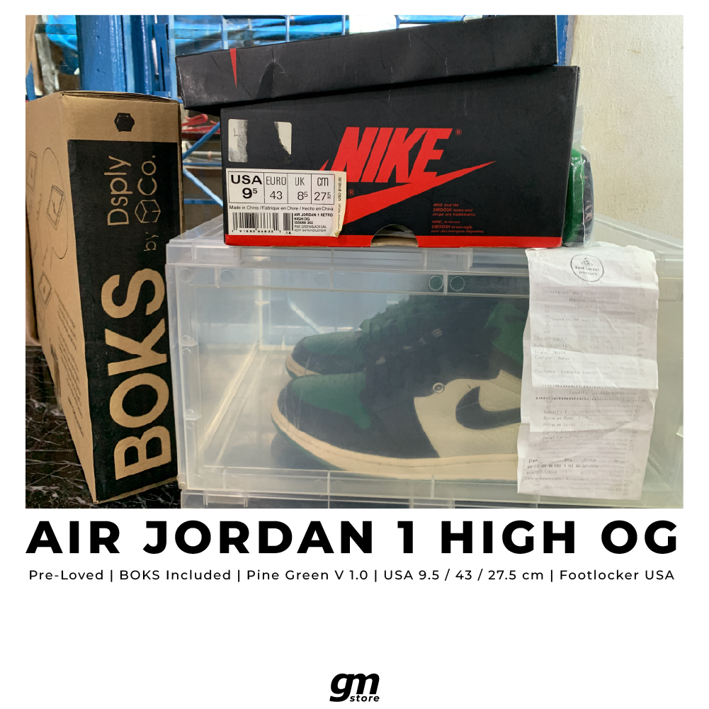 Air Jordan 1 Pine Green V1 High OG US 9.5 / EUR 43 | Foot Locked USA | Sepatu AJ1 PineGreen V 1.0 / 