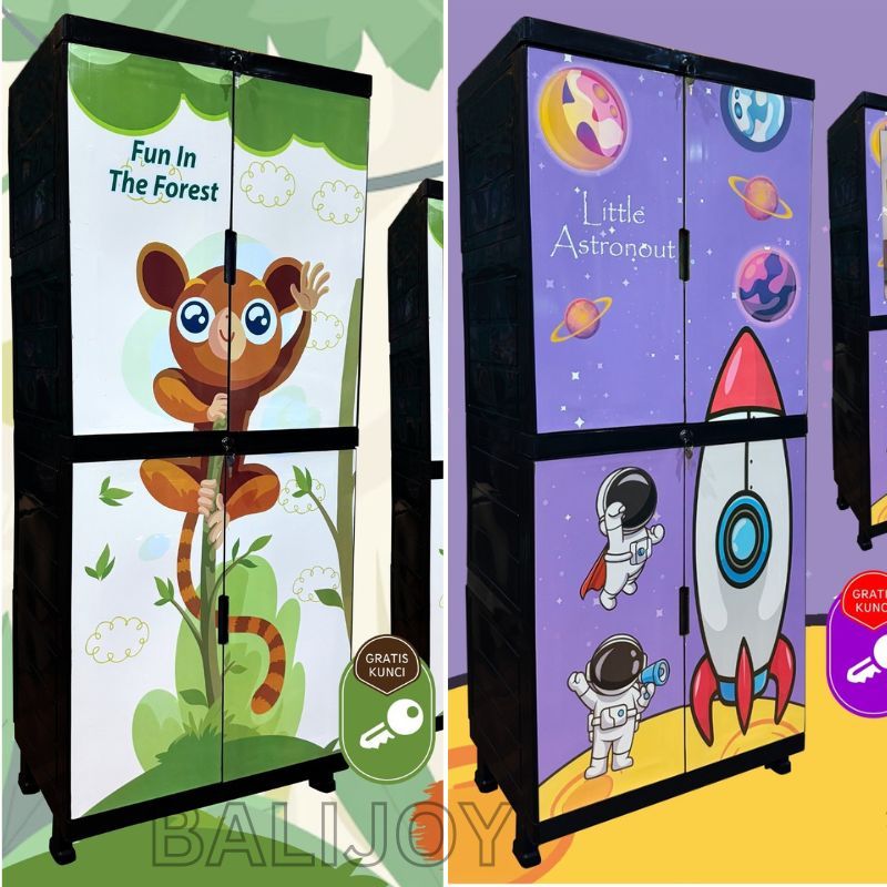 LEMARI PAKAIAN ANAK / LEMARI PLASTIK PRINTING ANAK / LEMARI PLASTIK SUSUN / LEMARI SUSUN MOTIF ANAK 