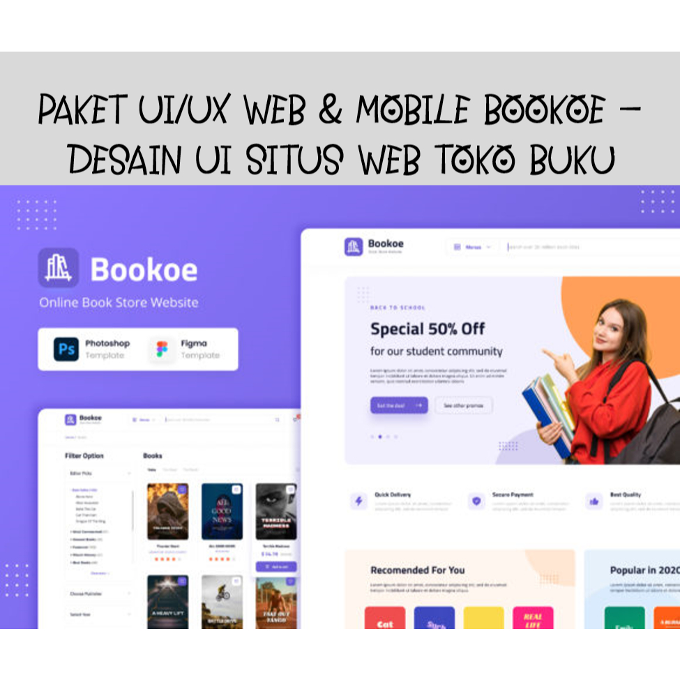 Paket UI/UX Web & Mobile Bookoe - Desain UI Situs Web Toko Buku