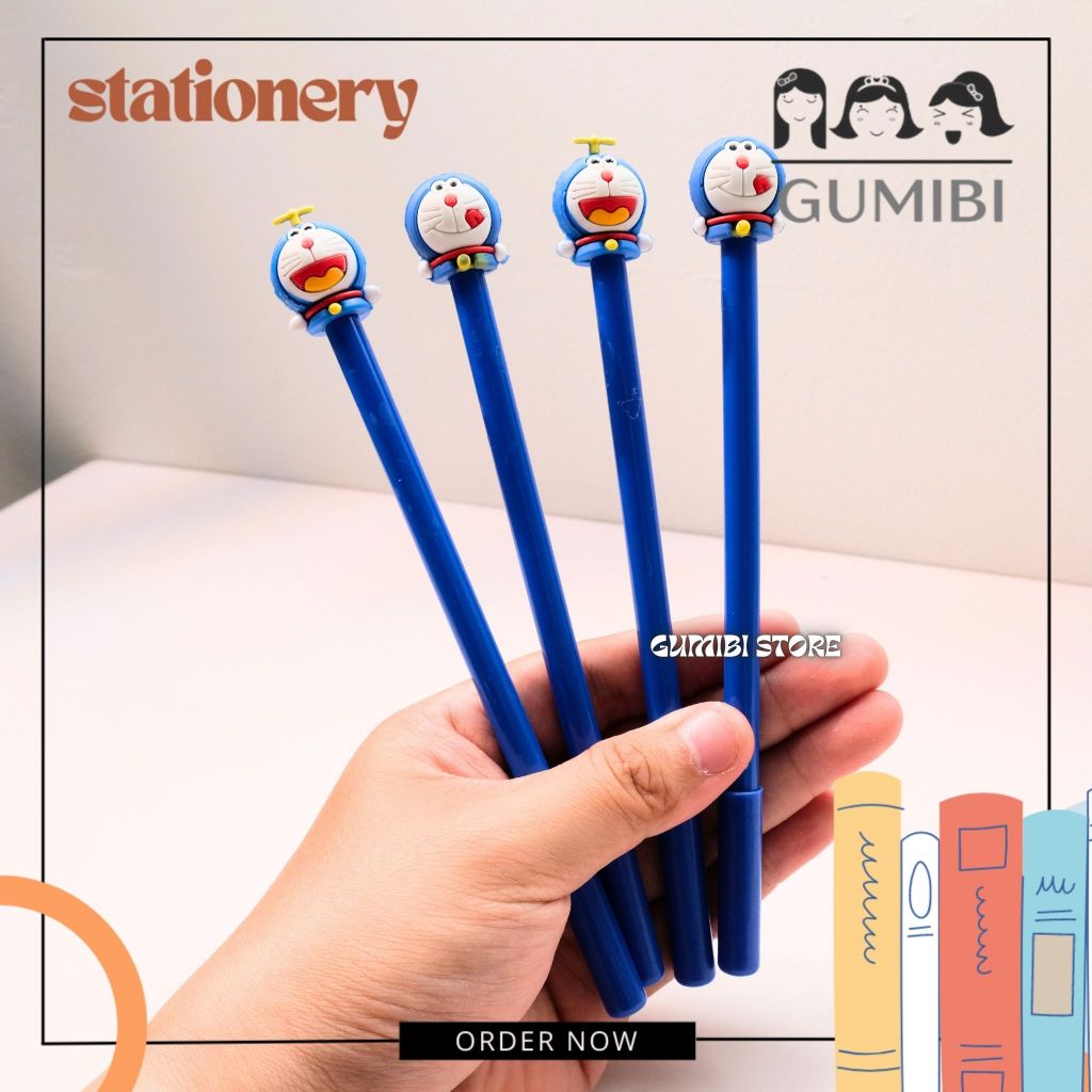 PULPEN GEL BONEKA KARAKTER DORAEMON BOLPEN PENA GEL KARAKTER DORAEMON NOBITA LUCU TERMURAH GUMIBI ST