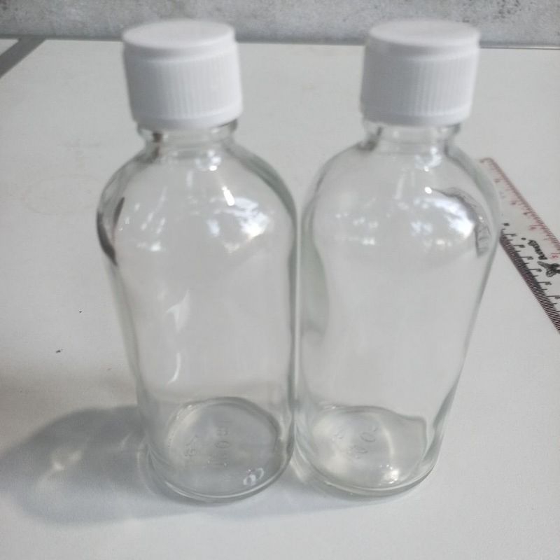 botol kaca 100 ml bening tutup ulir putih