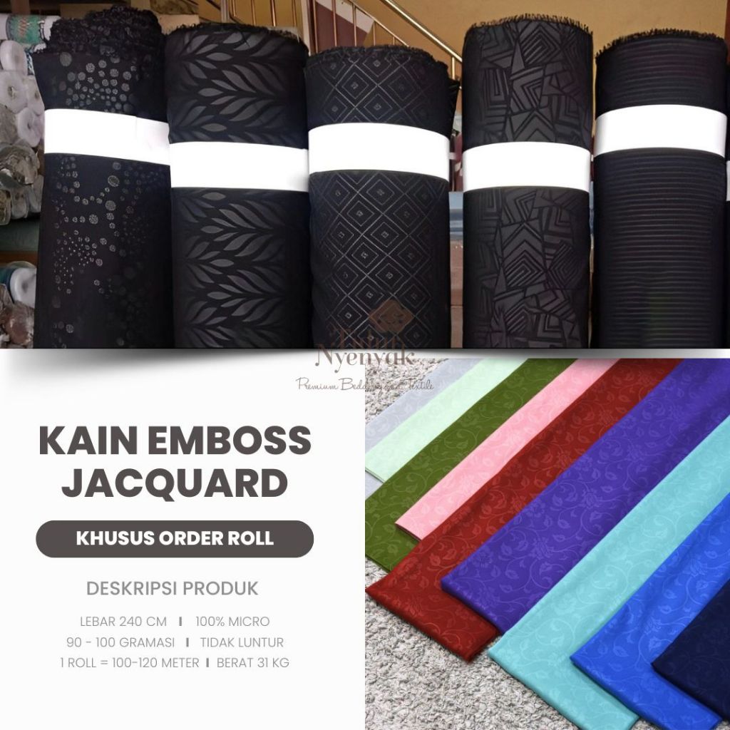 KAIN ROLL 100 & 120 M EMBOSS MICROTEX BUNGA SPEREI GORDEN JACQUARD WHITE BROWN HOTEL ASRAMA P2