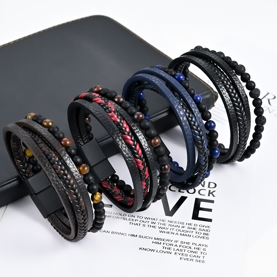 Kualitas Tinggi Pria Dewasa Kulit Gelang Tiger Eye Batu Pria Gelang Aksesoris Hadiah