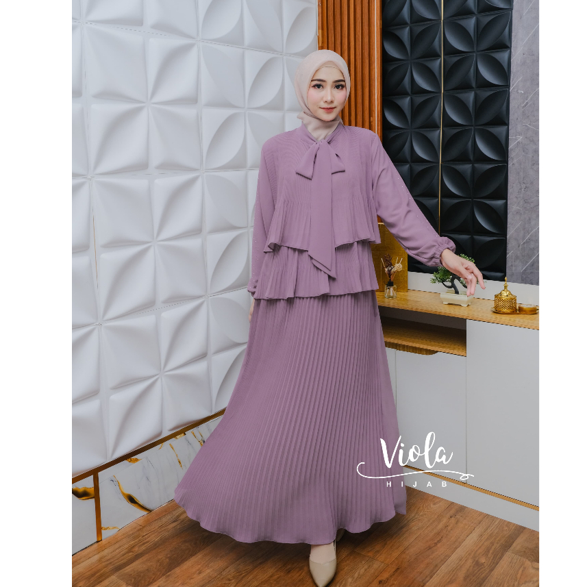DRESS PLISKET IVORY DEALOVA CERUTY BABYDOLL BY VIOLA POLOS MOTIF PREMIUM BUNGA CANTIK KOREAN STYLE