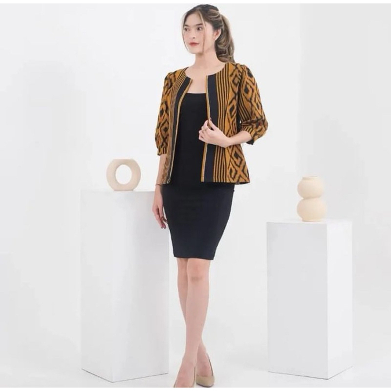 Blazer tenun - Baju atasan kerja wanita tenun blangket jepara motif toraja