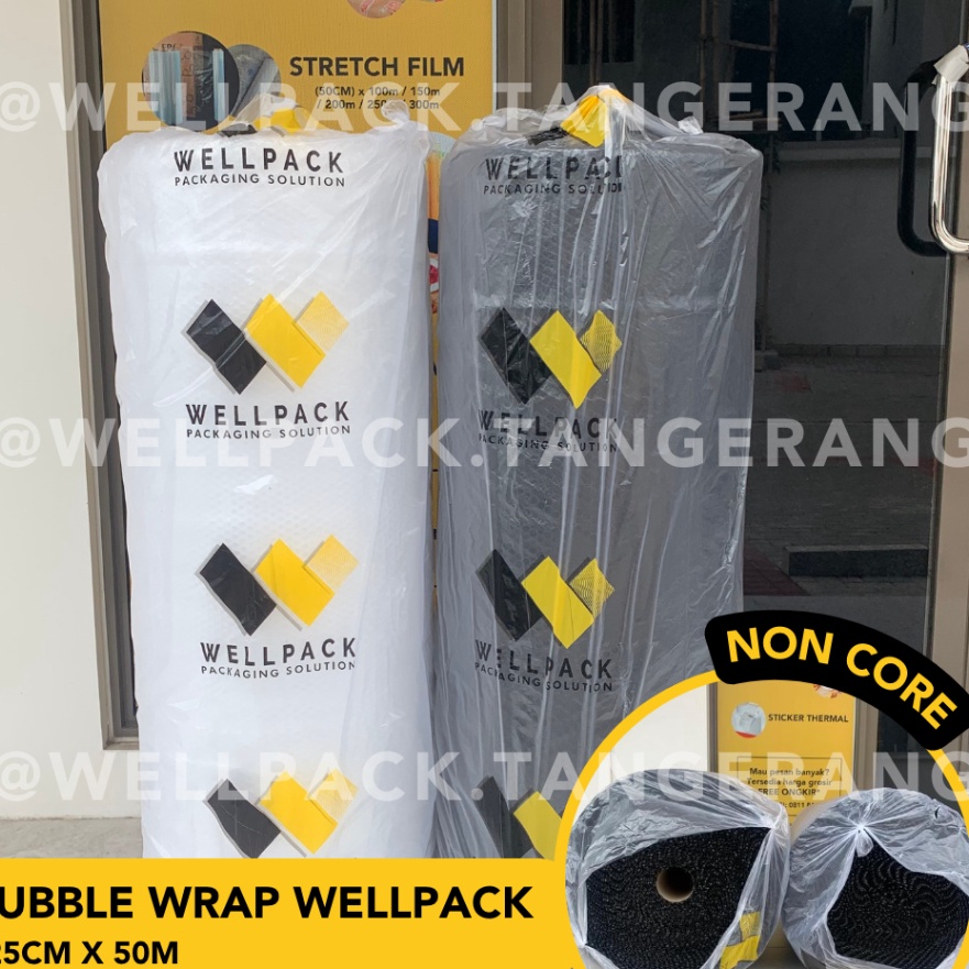 

KF7 Bubble Wrap Roll Packing Non Core Coreless Tanpa Core Hitam Bening 3kg 27kg 24kg merek WellpackWP setara MP GMP 125 x 5m 125cm x 5m