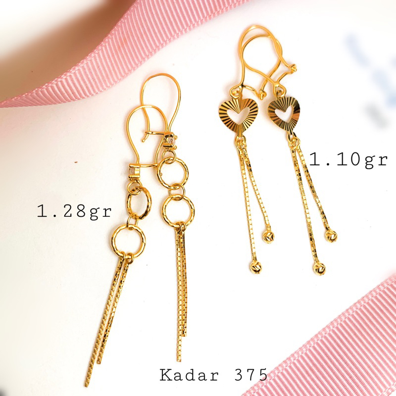 Anting Emas Terbaru Italy Panjang Teardrops Hooks Emas Kadar 375