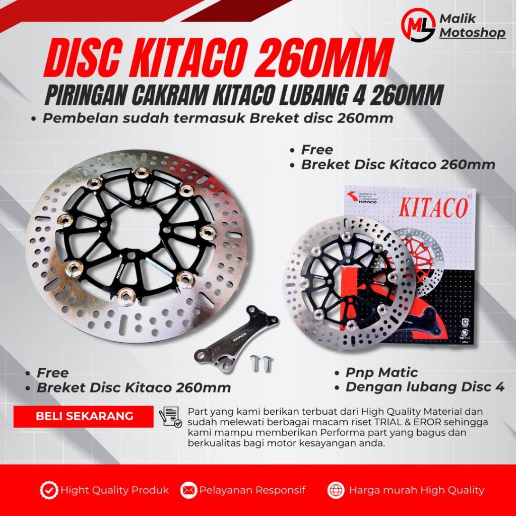 DISC KITACO 260MM PIRINGAN CAKRAM KITACO 260 MM PNP BEAT VARIO GENIO SCOOPY DLL PENGEREMAN CAKRAM