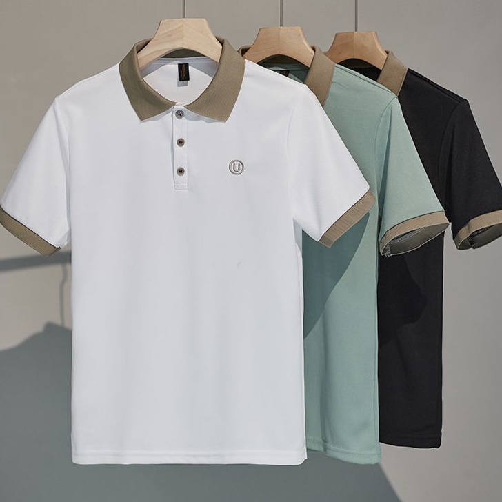 Mens summer lapel ice silk short sleeved Tshirt embroidery polo shirt shirt