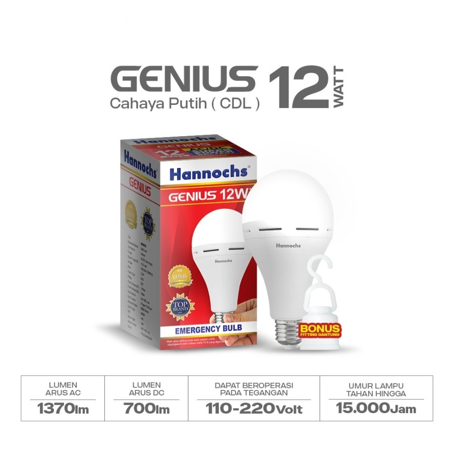 Lampu Emergency Hannochs Genius 12W / Hannochs Emergency Genius AC/DC Hannochs Lampu LED Emergency