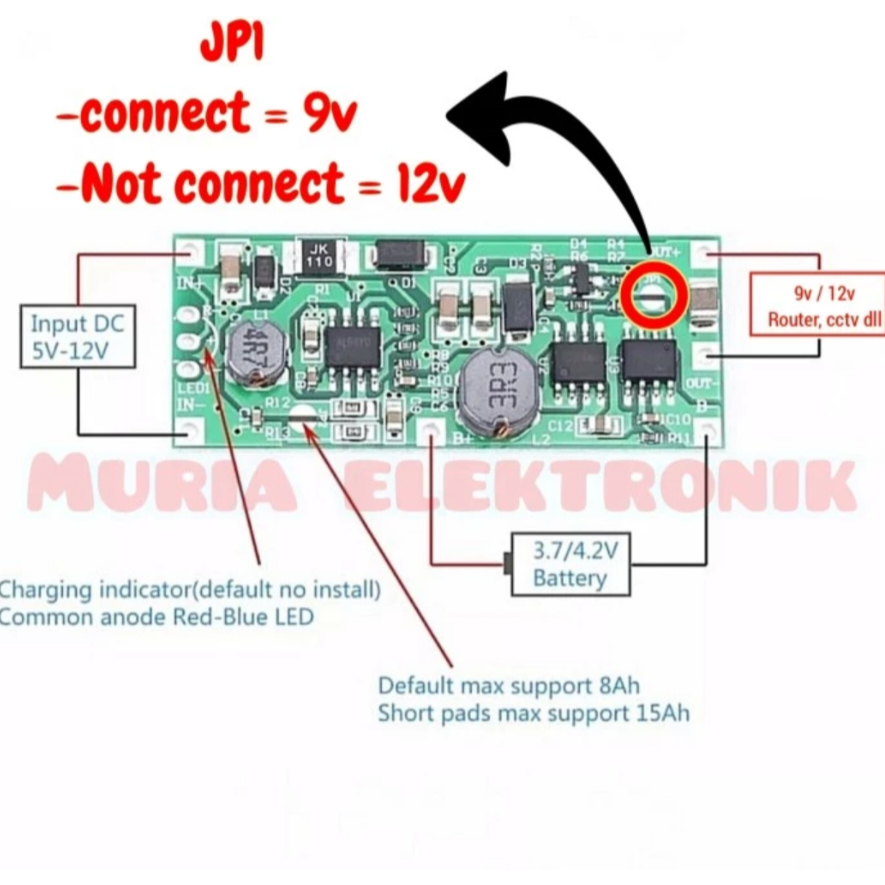 modul ups 12v 9v dengan baterai 18650 / PCB modul ups 12 volt 9 volt