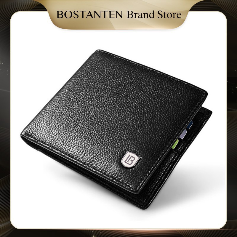BOSTANTEN Dompet Pria Model Lipat Bahan Kulit PU HitamCoklat