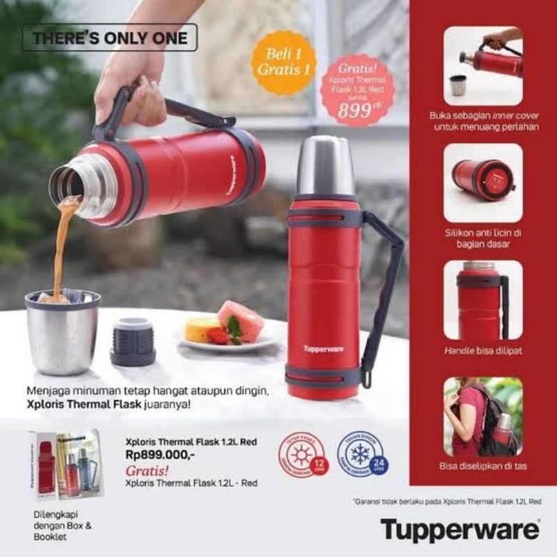 Tupperware Xploris Thermal Flask (1 Pcs) Blue / Tumbler Bottle Thermos Hot And Cool Traveling Outdoo