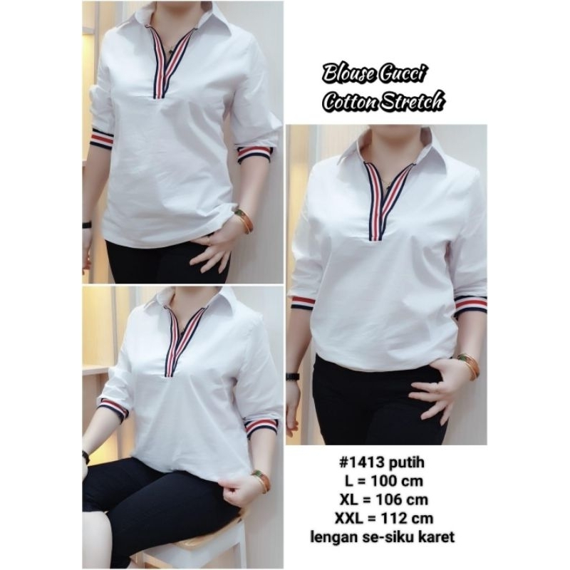 1413 Kemeja vneck list siku karet list