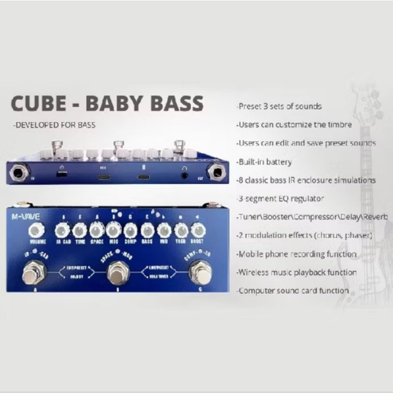 M-VAVE CUBE BABY Guitar Bass Accoustic M Vave Pedal Multi Efek Bass Gitar Recording Rechargeable