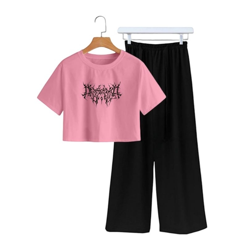 Setelan CROP Dan Celana Kulot Wanita Atau Remaja HARAJUKU