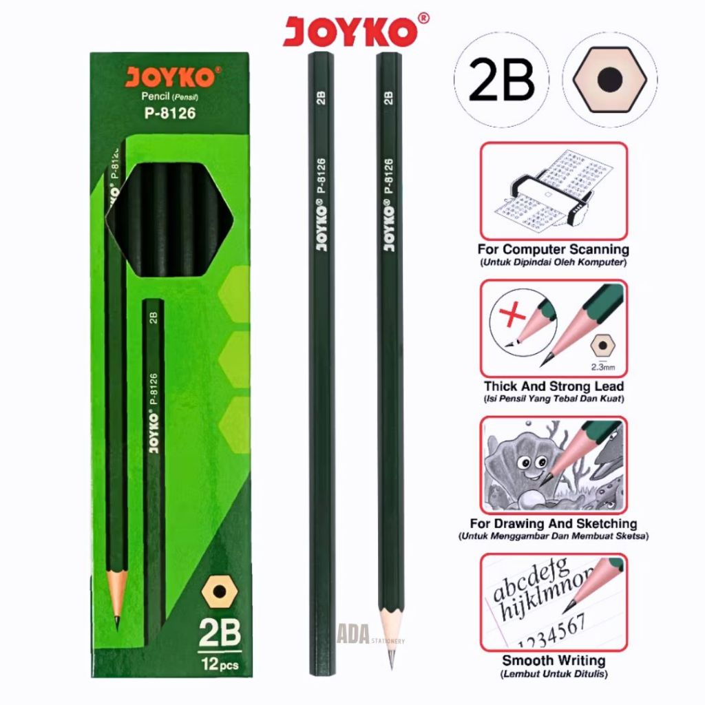 

( 1 PAK ISI 12 pensil) PENSIL 2B JOYKO / P-8126/ COMPUTER SCANNING PENCIL