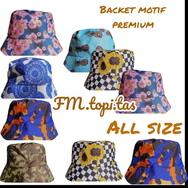 Topi bulat backet motif