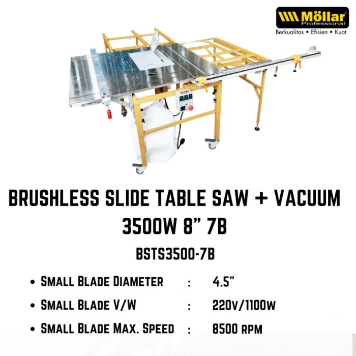 MOLLAR BSTS3500-7B/JT7 BRUSHLESS SLIDING TABLE SAW 8" + VACUUM MEJA KERJA GESER SLIDE