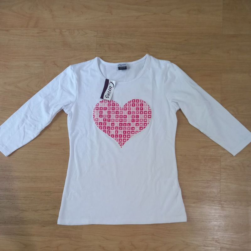kaos curves lengan 3/4 wanita warna putih