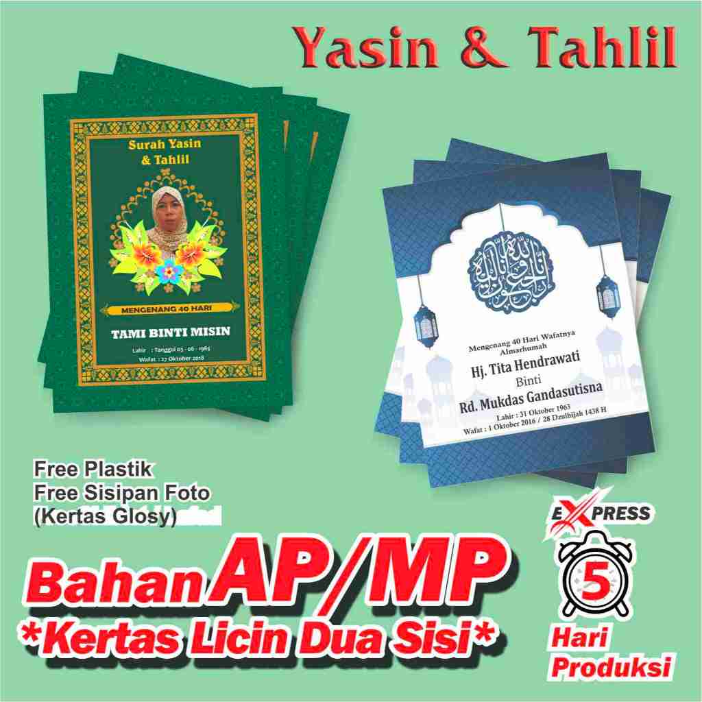 Buku Yasin dan Tahlil Sfotcover Custom Bahan Matte Paper/Art Paper (Plus Sisipan)