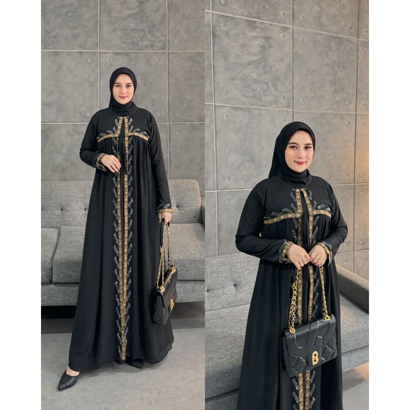 Gamis Abaya Turkey Mayang Elegan Bordir Mix Swarosky~Gamis Hitam Terbaru
