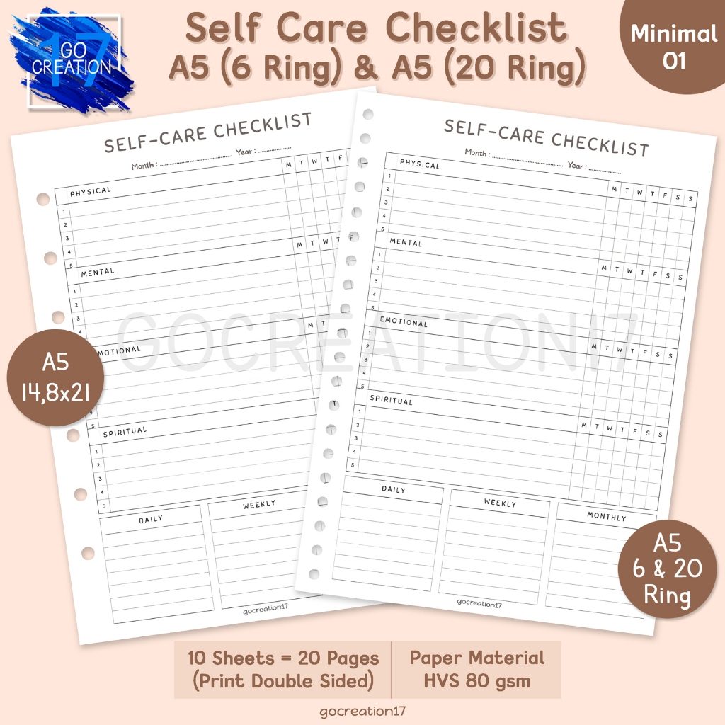 

Buku Planner Kertas Isi Binder Self Care Checklist Simple Minimalis A5