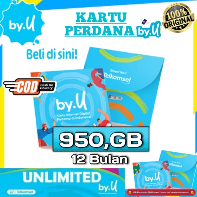 Kartu Perdana by.u 950B kuota aktif 1 tahun unlimited tanpa di bagi