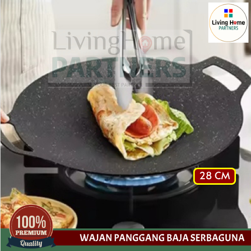 Wajan Konduksi Penggorengan Serbaguna bahan Baja Anti Lengket Grill Pan BBQ 28cm