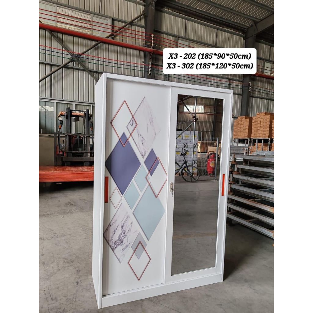 Lemari Baju Sliding Besi X3 302- Lemari Baju Sliding - Almari Baju sliding - Lemari Baju 2 Pintu - L