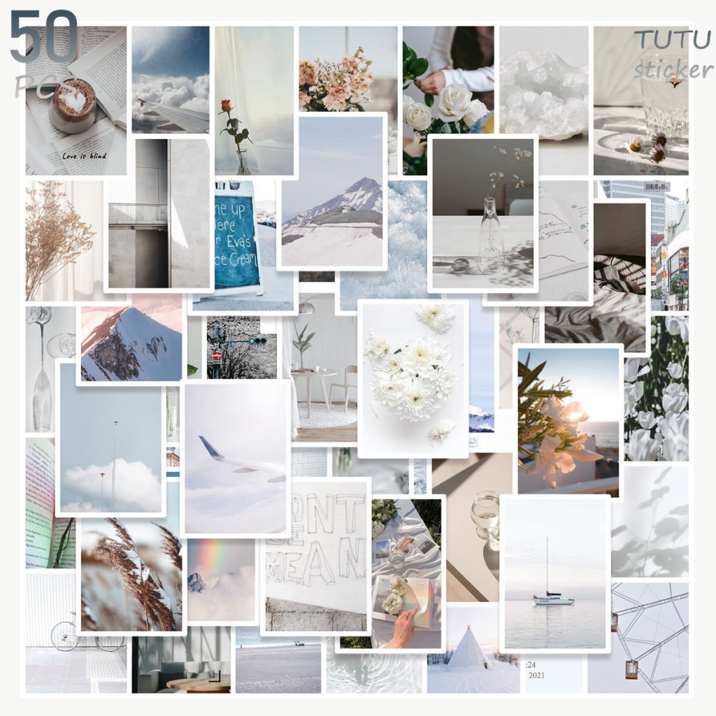 

50 Pcs Pemandangan Putih Murni, Bunga, Pegunungan Bersalju Dan Stiker Gaya Indah Lainnya