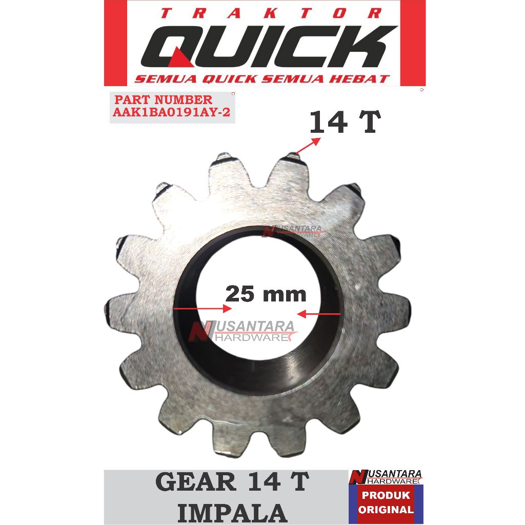 gear 14 t traktor impala, gigi 14 mata traktor impala, spare part traktor quick impala, spare part b