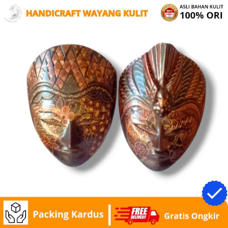 HANDICRAFT WAYANG KULIT | Sepasang topeng panji-merak/topeng kayu batik/hiasan dinding