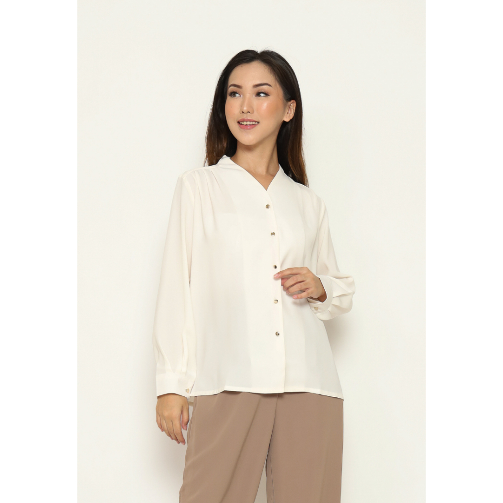 Urban Exchange Yudith White Blouse - Atasan Kemeja Blouse Putih Lengan Panjang