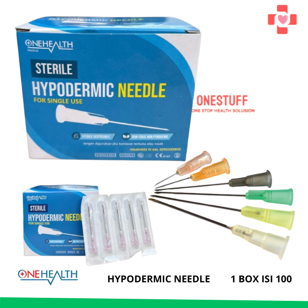 Hypodermic Disposable Needle Steril Kepala Jarum 18G 23G 25G 26G 27G 30G Onehealth 1 Box isi 100