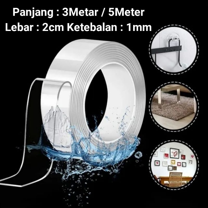 

Selotip Bening Dua Sisi Double Tape Nano Serbaguna 1mm x 2cm 3Meter/5Meter 1PCS