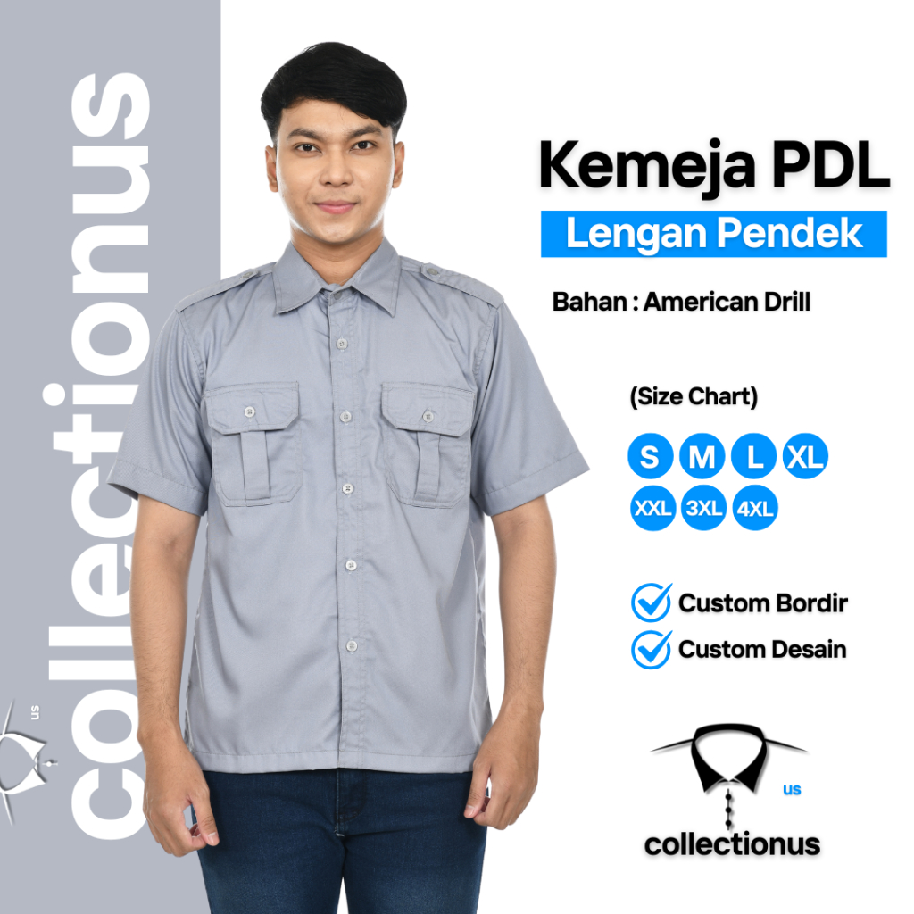 Baju Kemeja PDL PDH Abu Grey Lengan Pendek Seragam Kerja Dinas Lapangan Outdoor Komunitas Custom Sek
