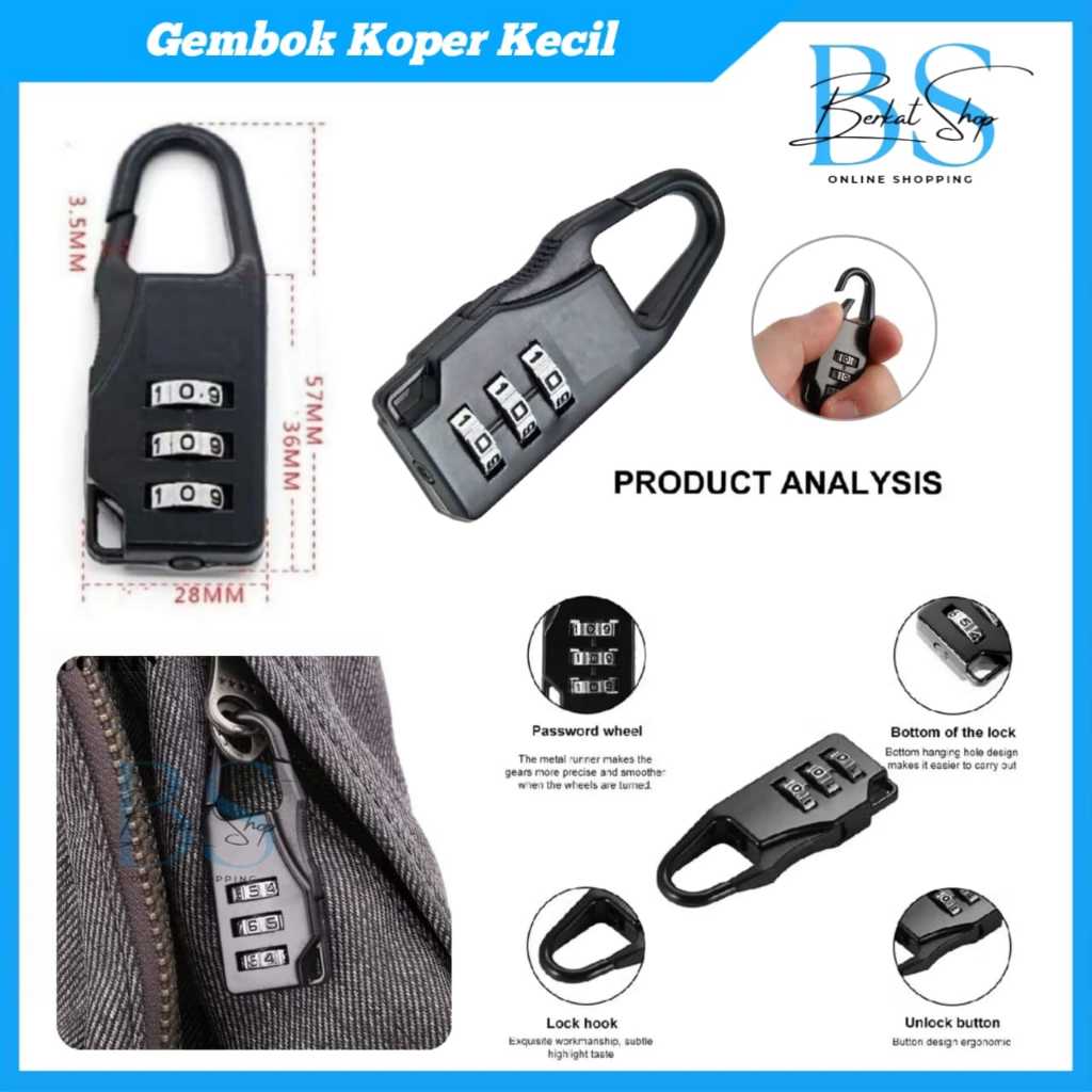 Gembok Koper Kecil / Gembok Kode Angka Anti Maling Zipper Lock Mini Password