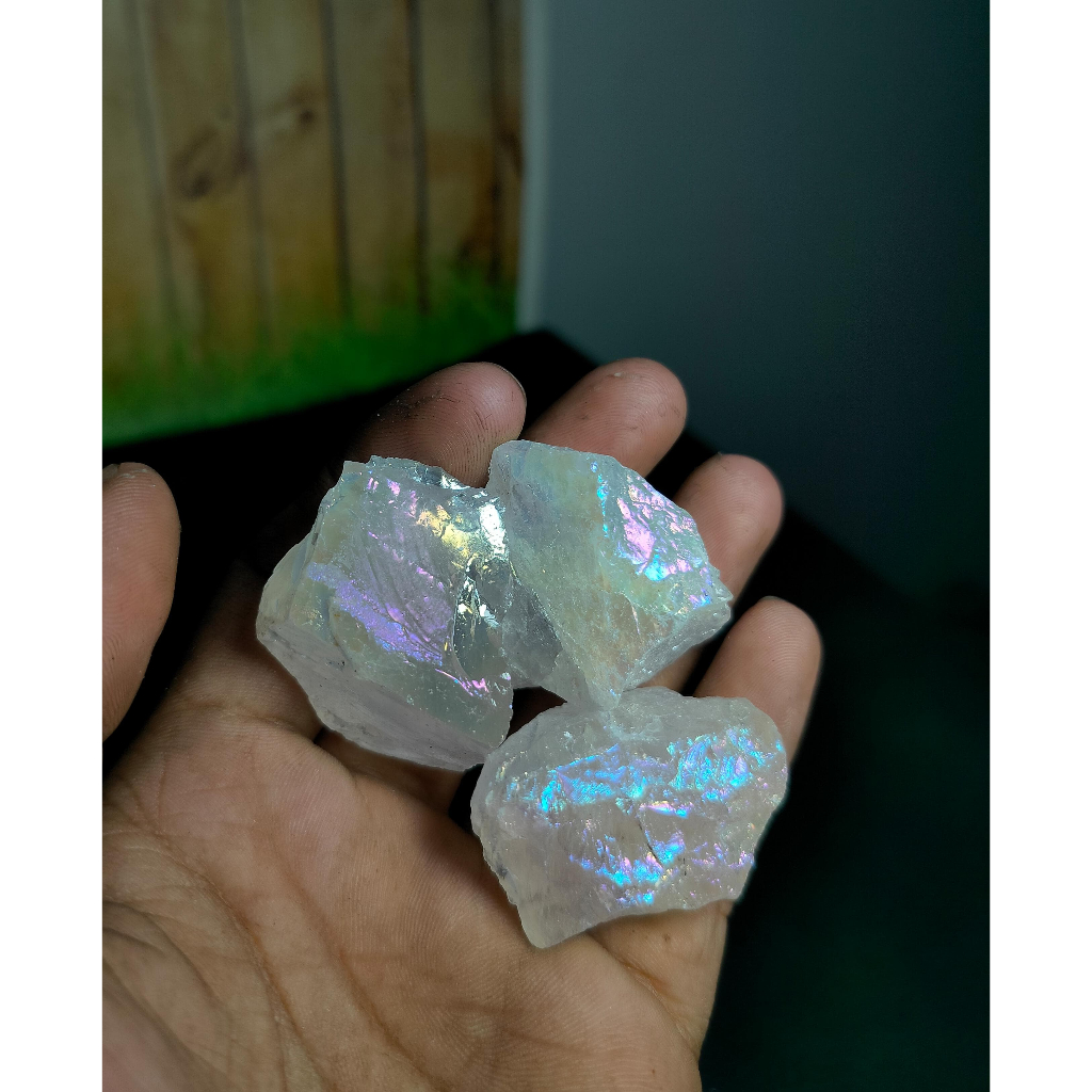 Natural Rose Quartz Rough with Titanium Rainbow Angel Aura (8)