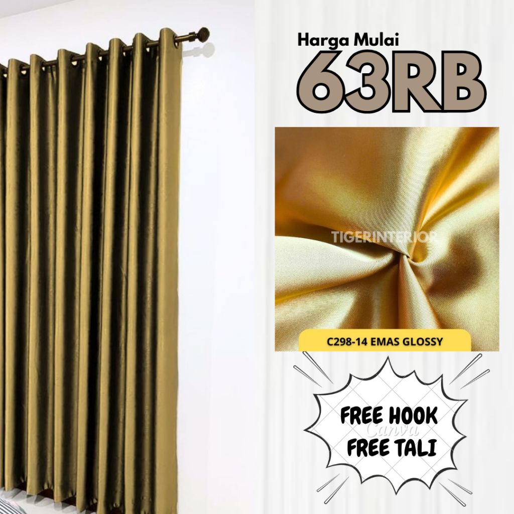 [FREE hook dan tali] Gorden Glossy Gold - Gorden minimalis - Gorden Jendela Pintu - Tirai Jendela