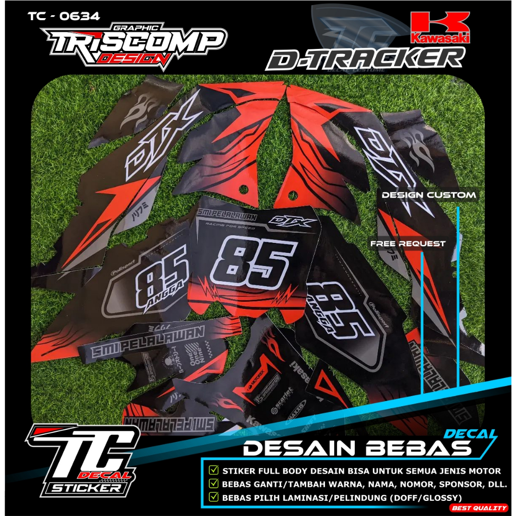 Decal motor KLX Dtracker DTX 150 New Fullbody motif oren hitam loreng terbaru - Sticker List variasi