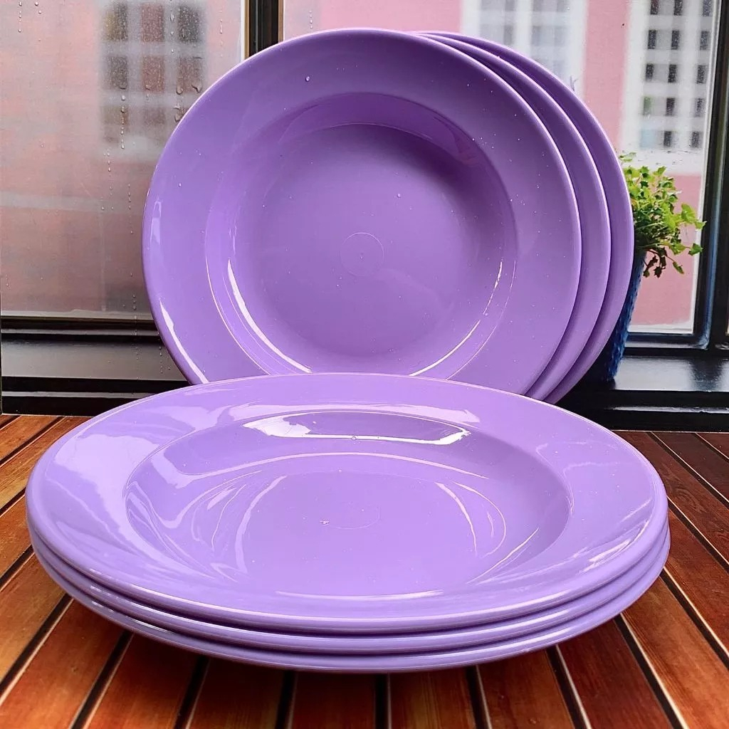 12 pcs piring makan melamin bulat / 1 lusin piring makan melamin bulat ungu