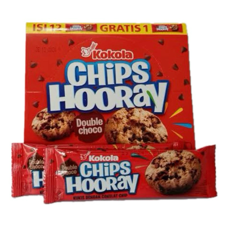 

KOKOLA CHIPS HOORAY COOKIES COKELAT DOUBLE CHOCO [1 BOX ISI 12 PCS + BONUS 1 PCS] | KUKIS DENGAN COKELAT CHIP