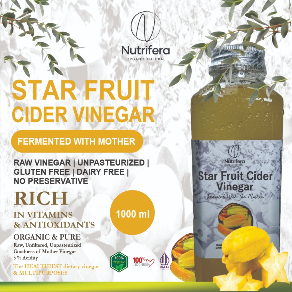 

NUTRIFERA Cuka Belimbing 250ml - 1000ml dengan Mother Fermentasi / Star Fruit Cider Vinegar Bragg